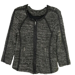 Ann Taylor Black Tweed Zipper Pockets Blazer Size Small
